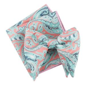 Mens Over Sized Bow Tie Pocket Square Set Paisley